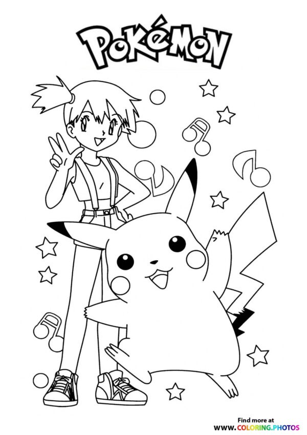 Misty and Pikachu - Pokemon coloring page