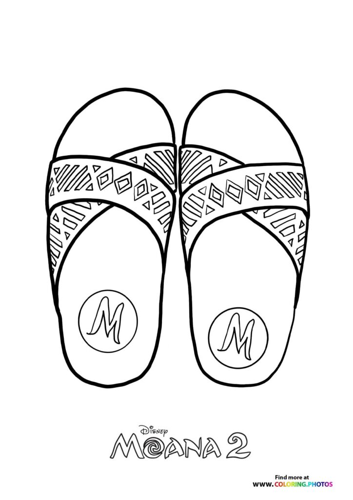 Pair of decorative Moana sandals with geometric tribal patterns coloring page from Moana 2