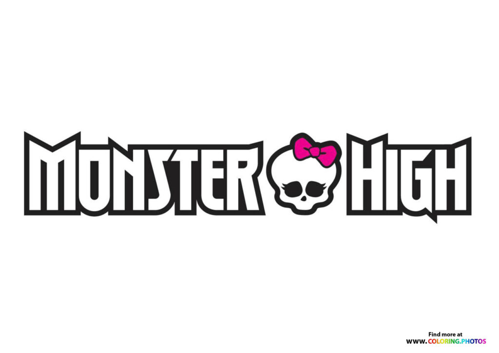 Monster High logo with skull and pink bow emblem coloring page