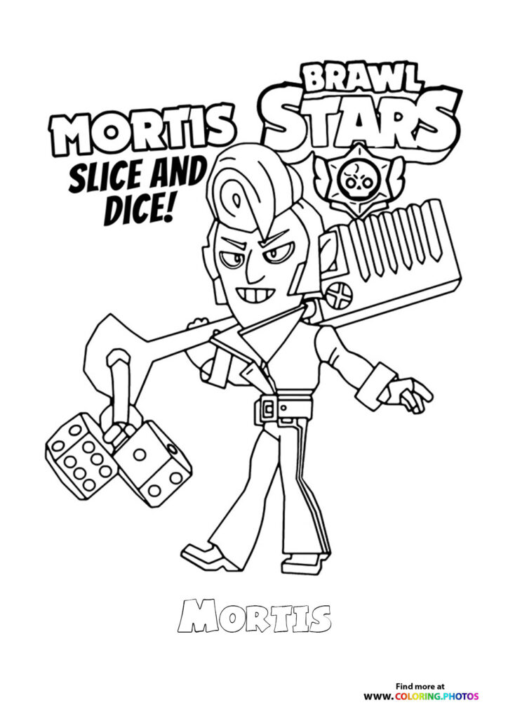 Mortis from Brawl Stars holding a comb and dice, coloring page