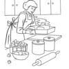 Mother preparing Thanksgiving day family dinner coloring page