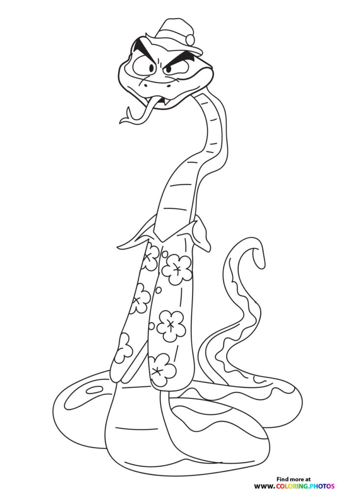Mr. Snake from The Bad Guys wearing a hat and floral outfit coloring page