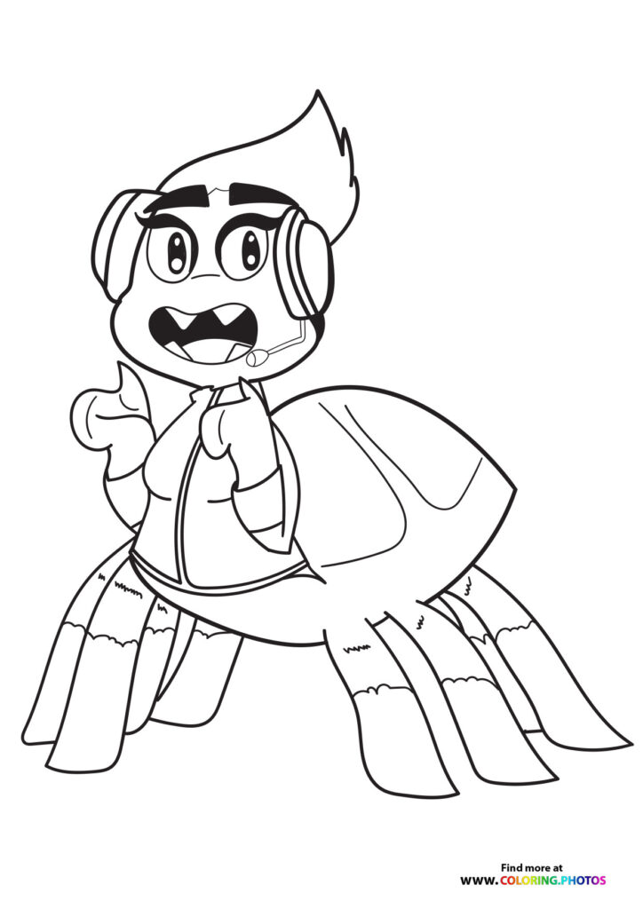 Mr. Shark wearing a superhero cape and headphones, striking a heroic pose coloring page from The Bad Guys