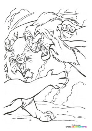 Mufasa and Scar fighting coloring page