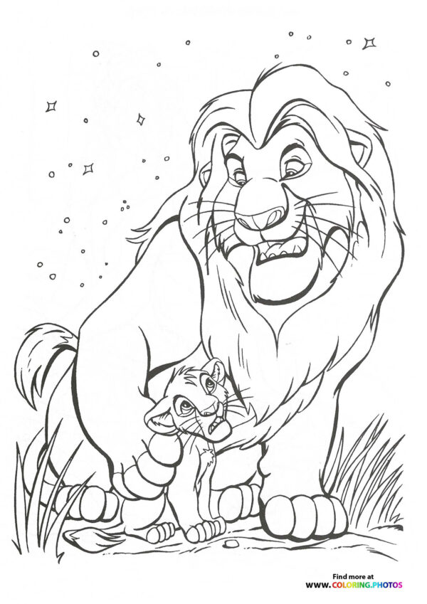 ufasa and Simba watching stars coloring page