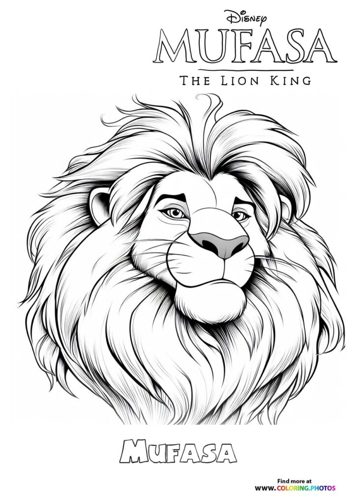 Mufasa, the lion king with a full flowing mane and intense gaze coloring page from Disney's The Lion King