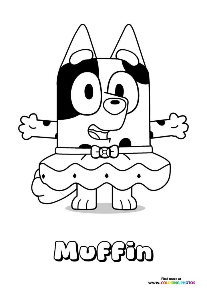 Muffin with tutu and arms spread wide from Bluey coloring page