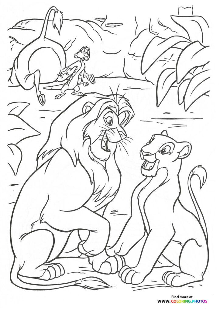 Timon and Pumbaa confronting Scar from The Lion King coloring page