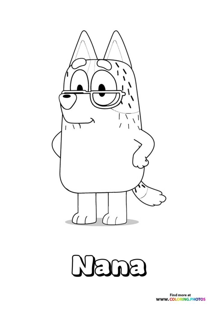 Nana from Bluey wearing glasses and smiling coloring page