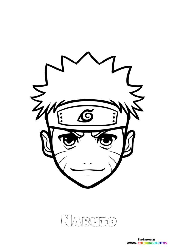 Naruto Uzumaki's face with spiky hair and forehead protector coloring page from Naruto anime
