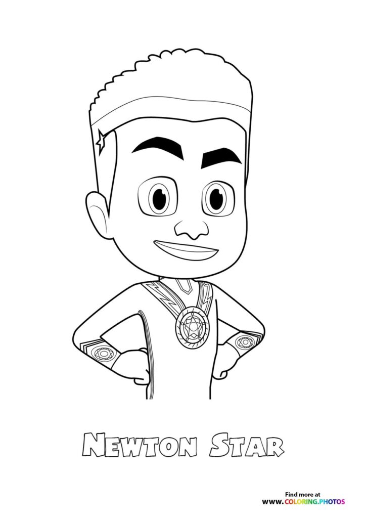 Newton Star from PJ Masks wearing his tech suit with geometric chest emblem coloring page