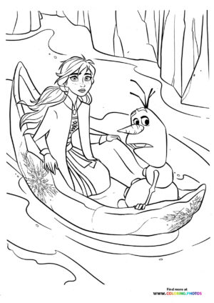 Olaf and Anna in a boat coloring page