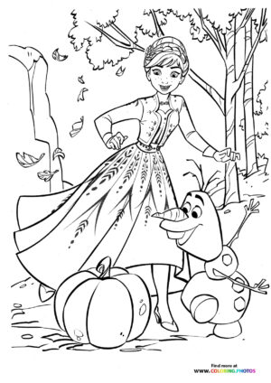 Olaf and Anna with a pumpkin coloring page