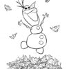 Olaf playing with leaves coloring page
