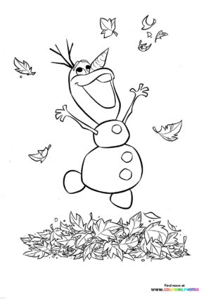 Olaf playing with leaves coloring page