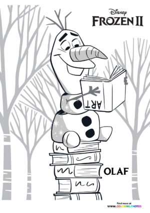 Olaf reading art books coloring page