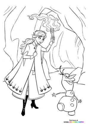 Olaf and Anna in a cave coloring page