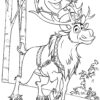 Olaf riding on Sven coloring page