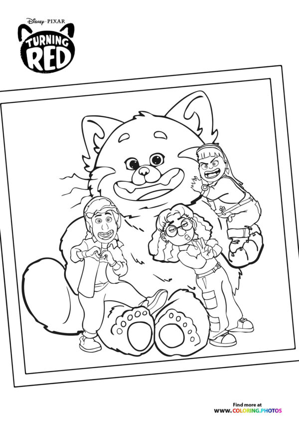 Panda Mei with friends coloring page
