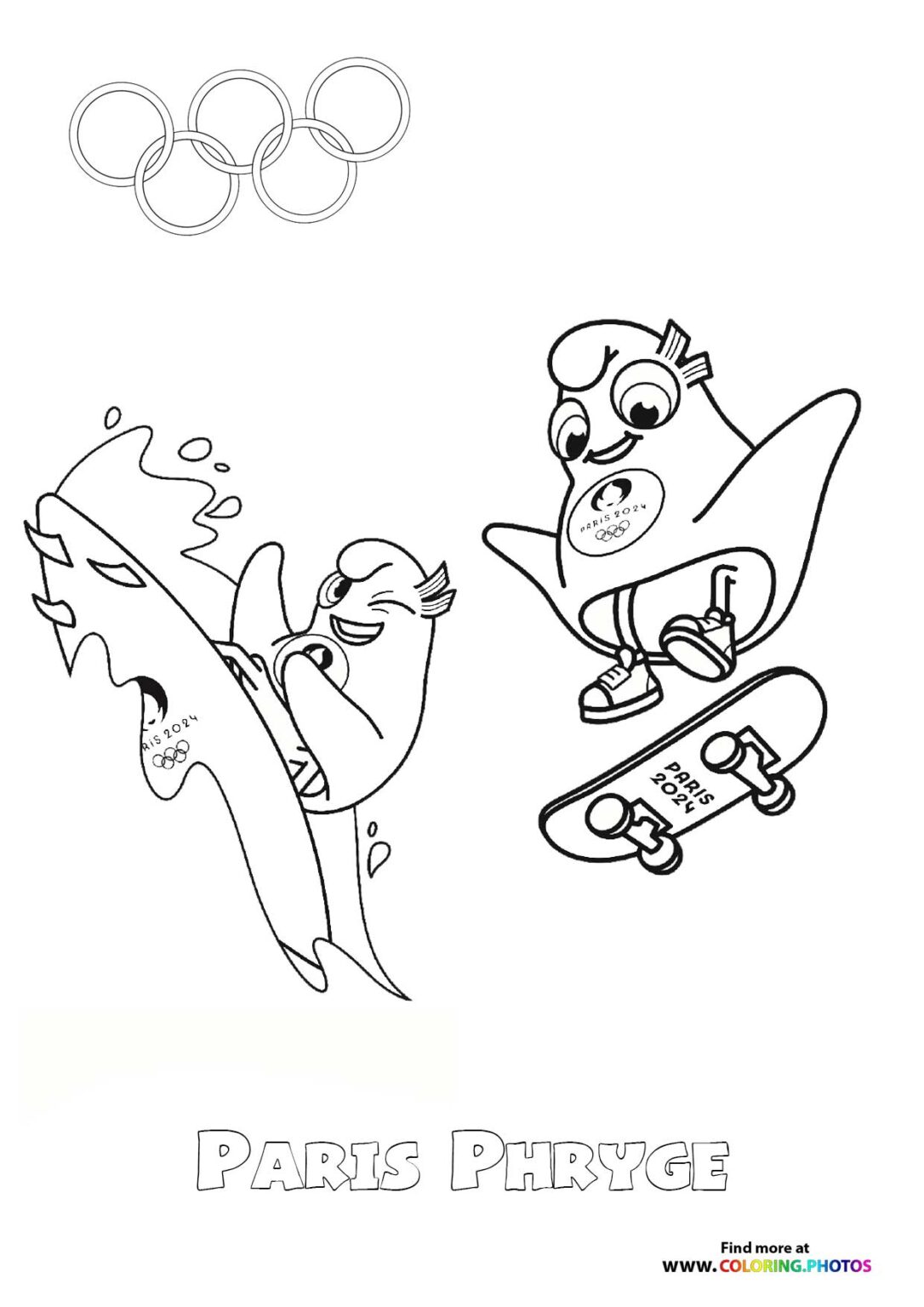 Paris Phryge Skateboarding Olympics 2024 Coloring Pages for kids