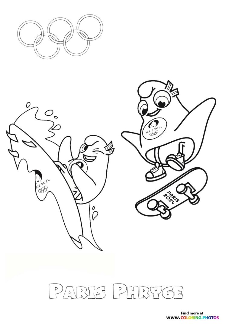 Paris 2024 Olympics Coloring Pages - Paris Phryge Skateboarding Olympics 2024 Coloring Page 768x1086
