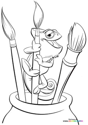 Pascal with brushes from Tangled coloring page