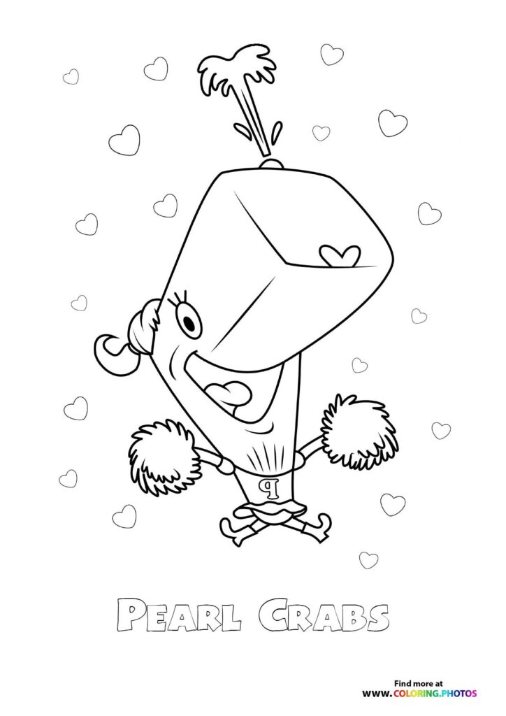 Two pearl crabs with fluffy claws and hearts floating around them from Saving Bikini Bottom The Sandy Cheeks Movie coloring page