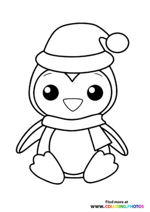 Cute penguin with a hat coloring page
