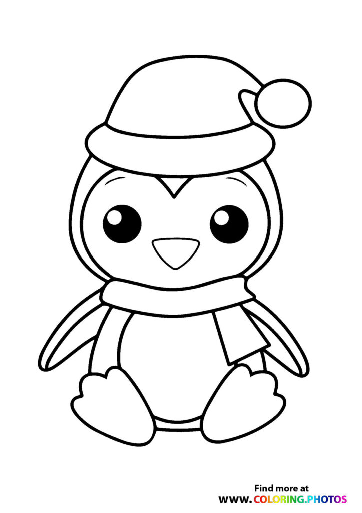 Cute penguin with a hat - Coloring Pages for kids
