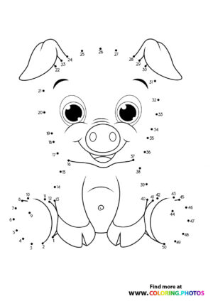 Cute Pig swinging dot the dots worksheet