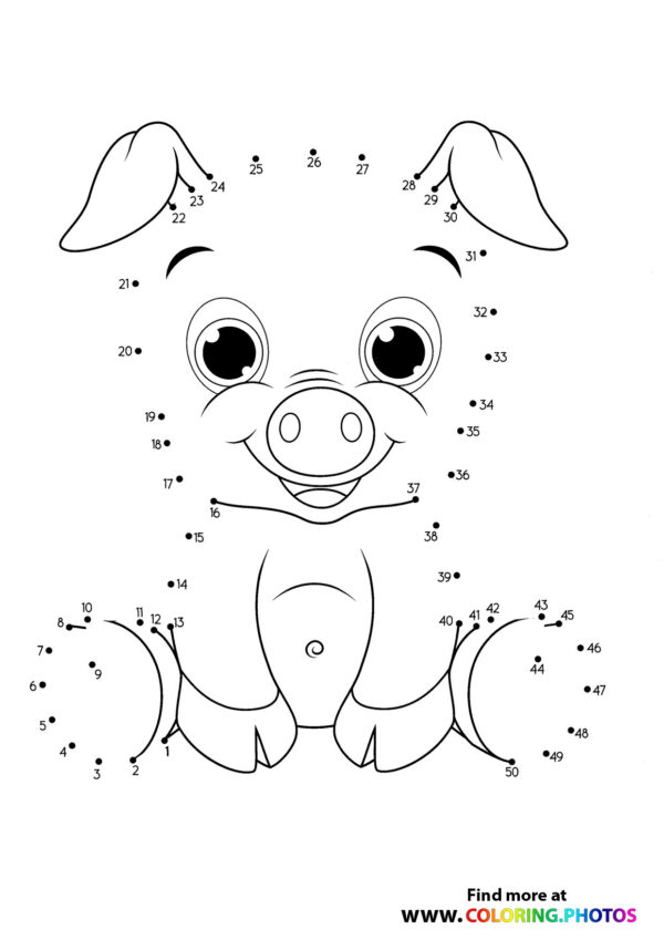 Cute Pig swinging dot the dots worksheet