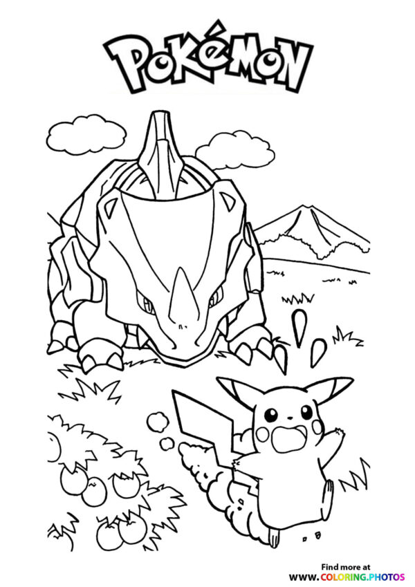 Pikachu being chased - Pokemon coloring page