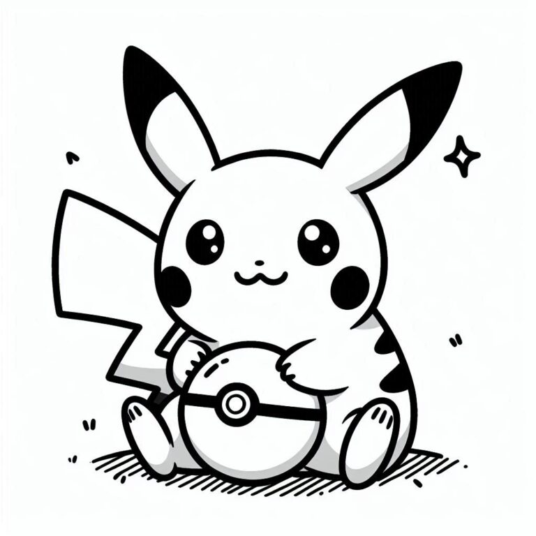 Pikachu with a pokeball - Coloring Pages for kids