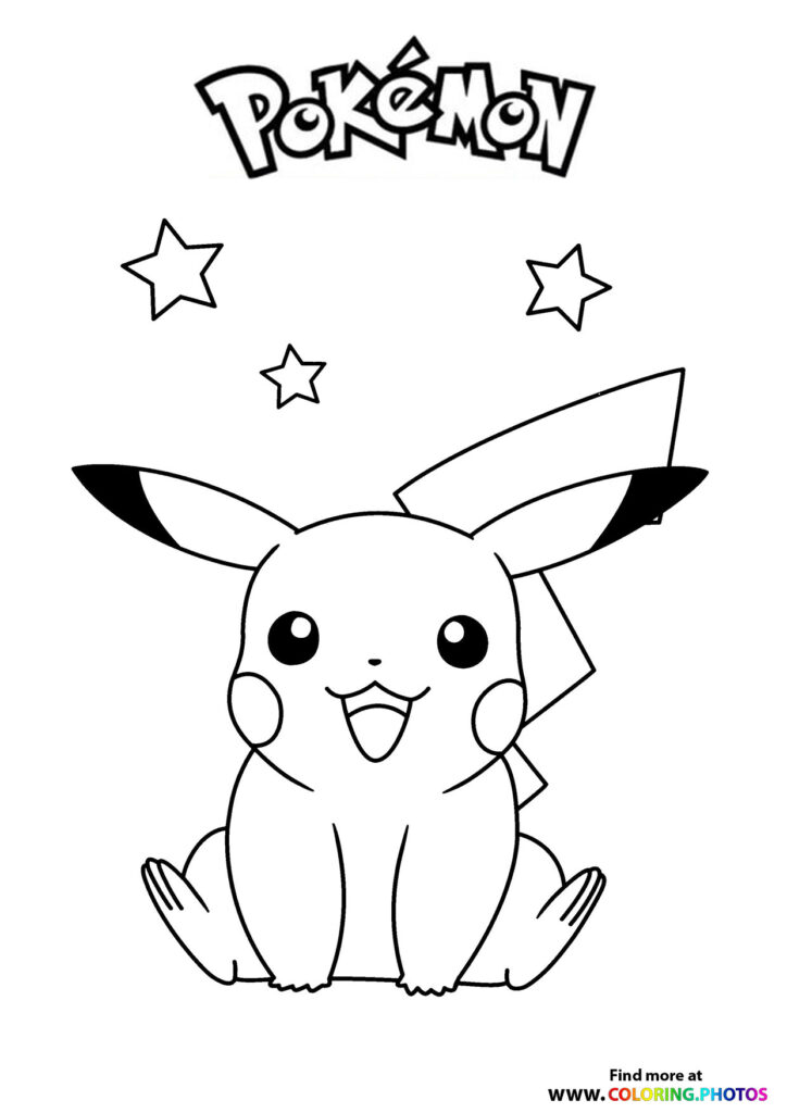 Pikachu smiling with raised arms and stars around it coloring page from Pokemon