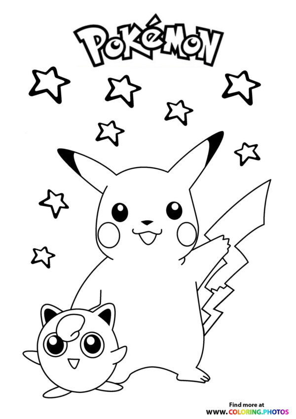 Pikachu and Jigglypuff - Pokemon coloring page