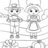 Thanksgiving pilgrim boy and girl with food coloring page