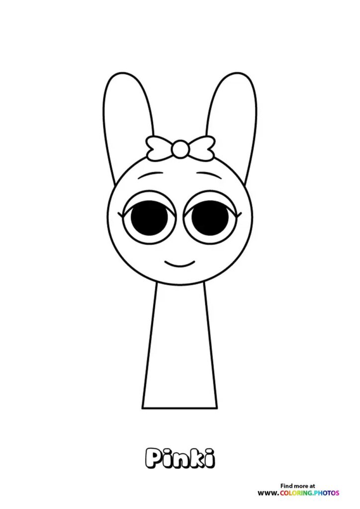 Pinki bunny character with long ears and bow from Sprunki coloring page