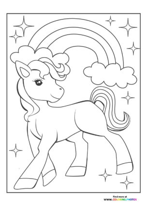 Pony in front of rainbow