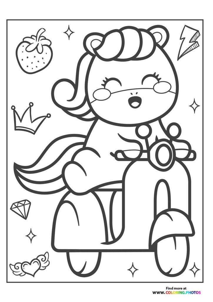 Pony on scooter - Coloring Pages for kids