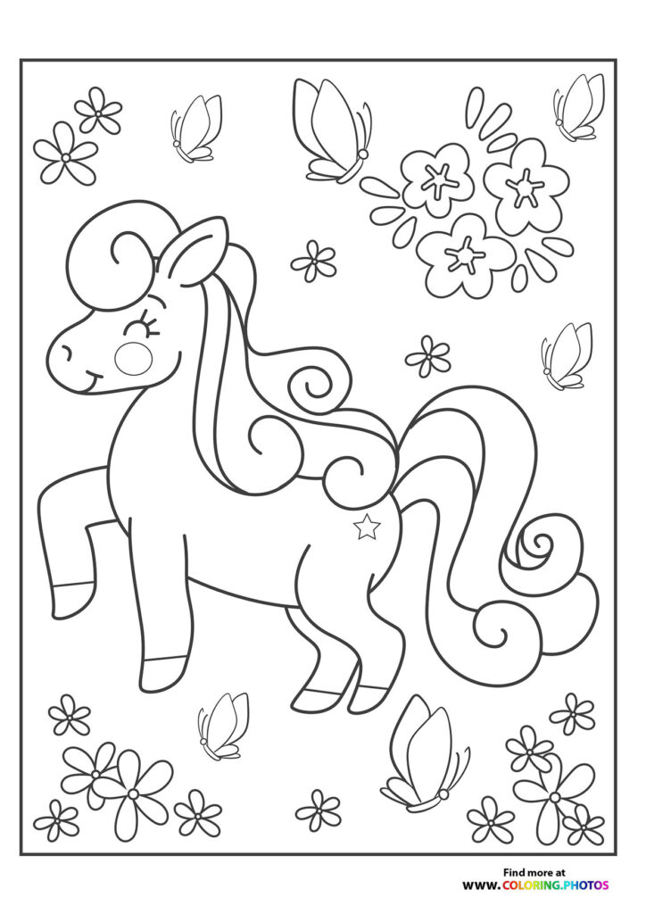 Pony with buterflys - Coloring Pages for kids