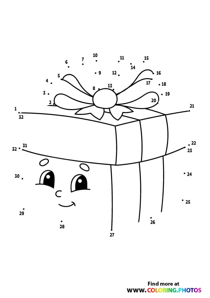 Fairy with ornate wings and smiling face dot-to-dot coloring page with 32 numbered dots
