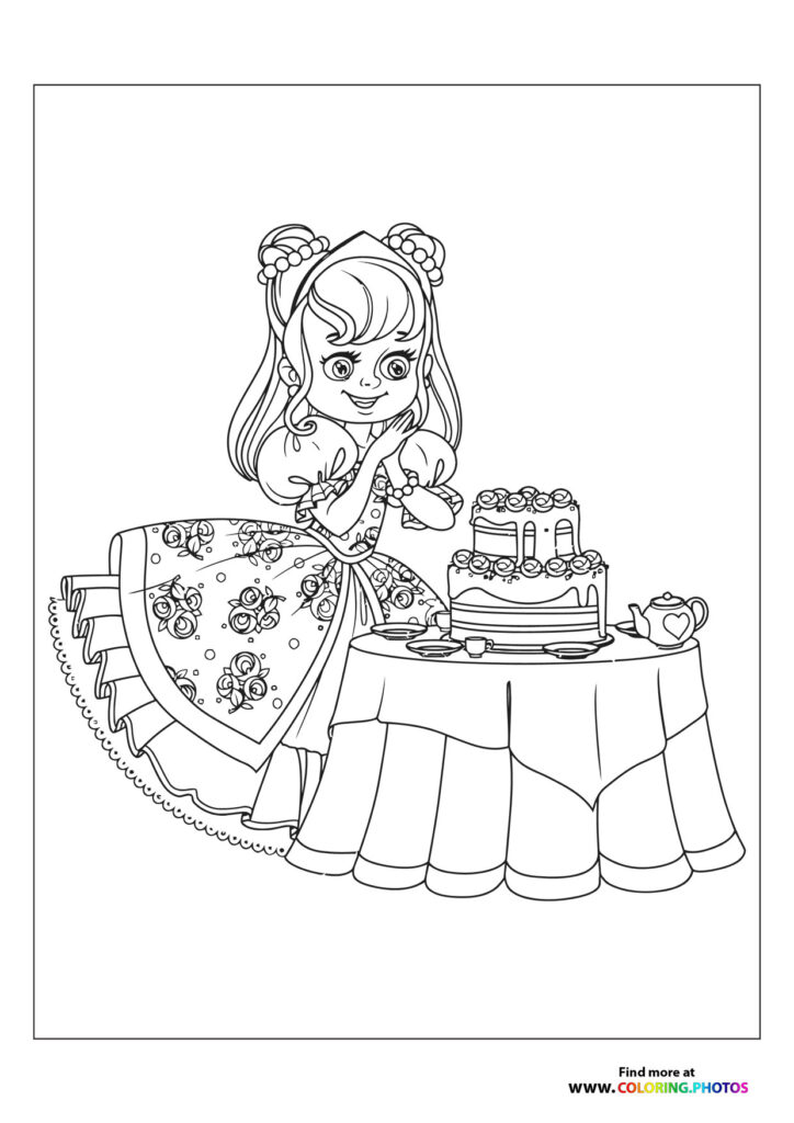 Princess with cake - Coloring Pages for kids