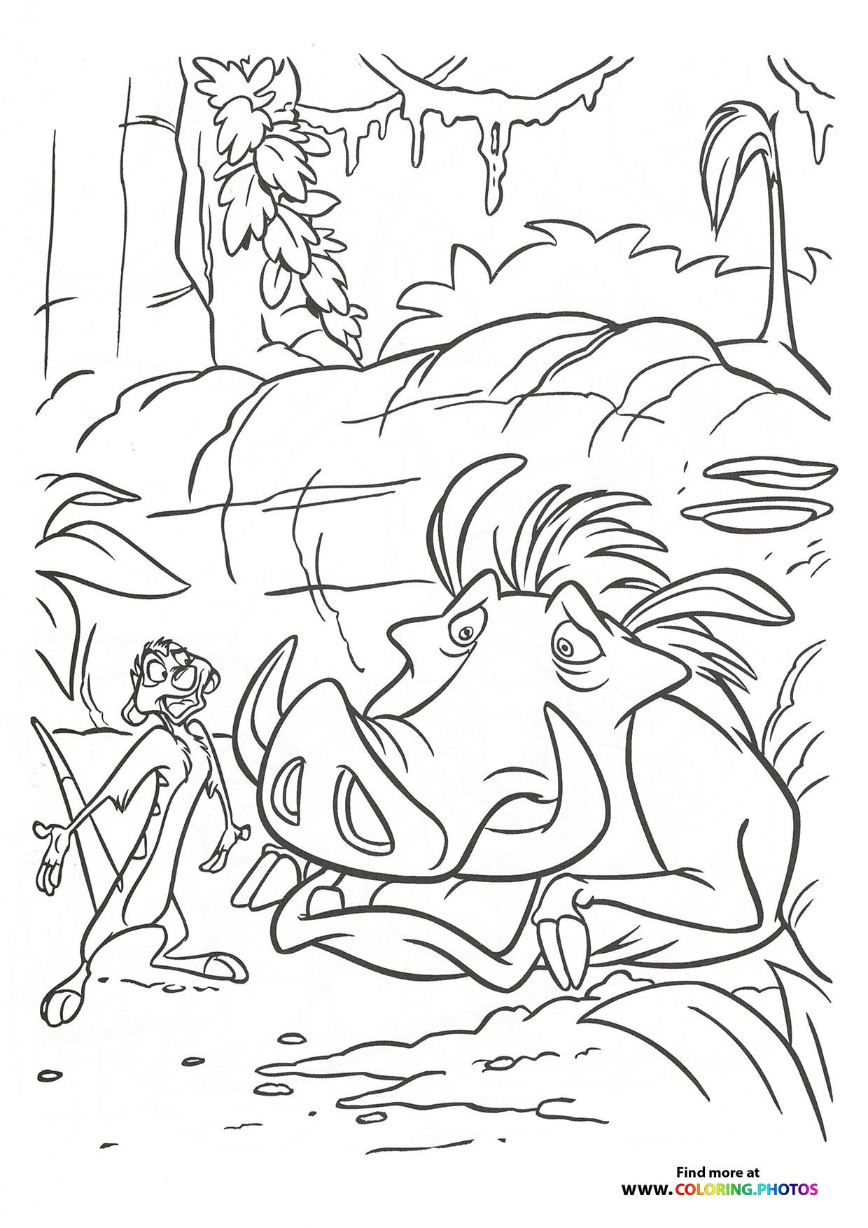 Simba Timon and Pumba dancing - Coloring Pages for kids