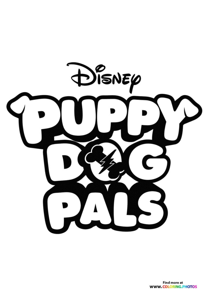 Puppy Dog Pals Disney logo with playful dog ears and a puppy with lightning bolt symbol coloring page