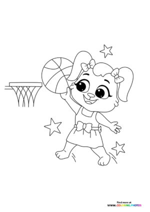 Puppy playing basketball
