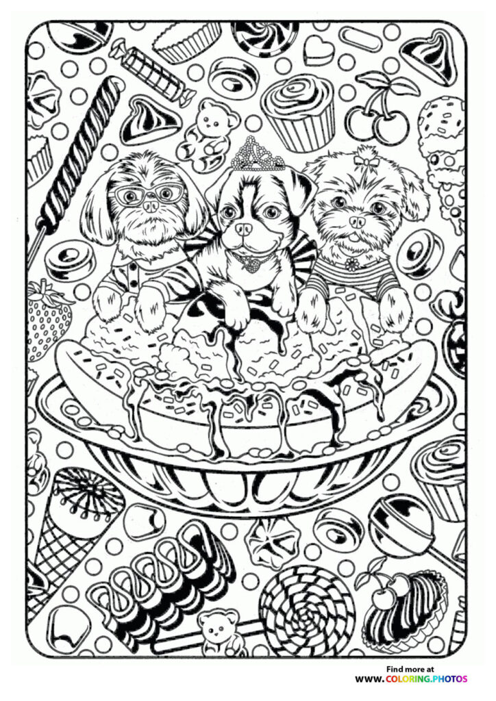 Dogs with Ice-cream coloring page for adults - Coloring Pages for kids