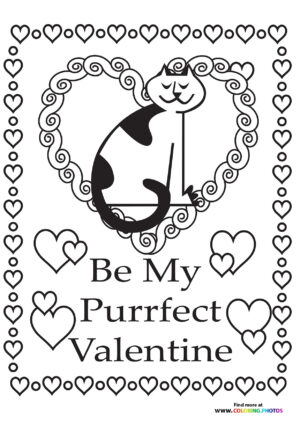 Be My Purrfect Valentines card coloring page