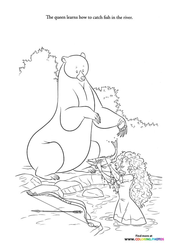 Queen catching fish coloring page