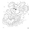 Bunny sledding on snow coloring page