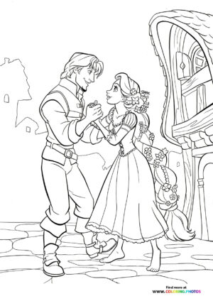 Rapunzel and Flynn in love coloring page